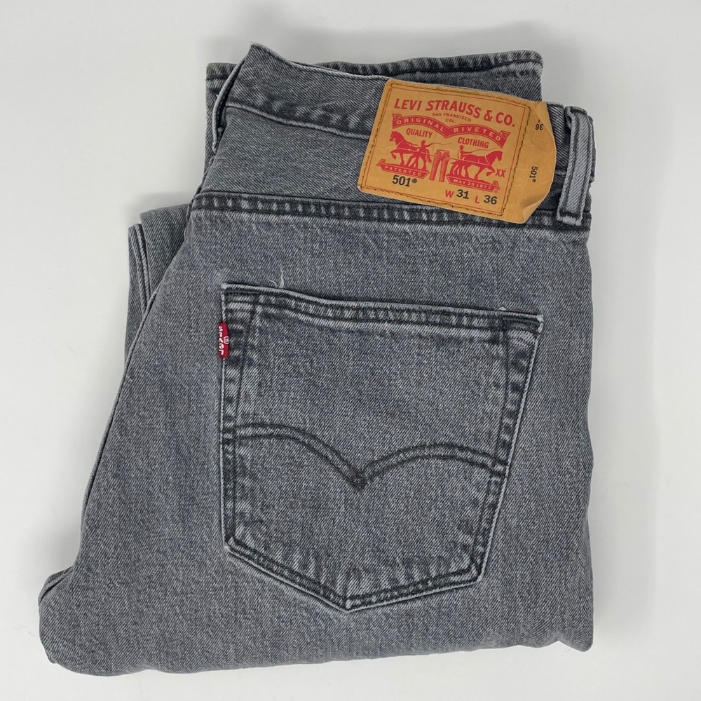 Levis 501 Original Fit Grey Straight Leg Button Fly Denim Jeans W31 L36